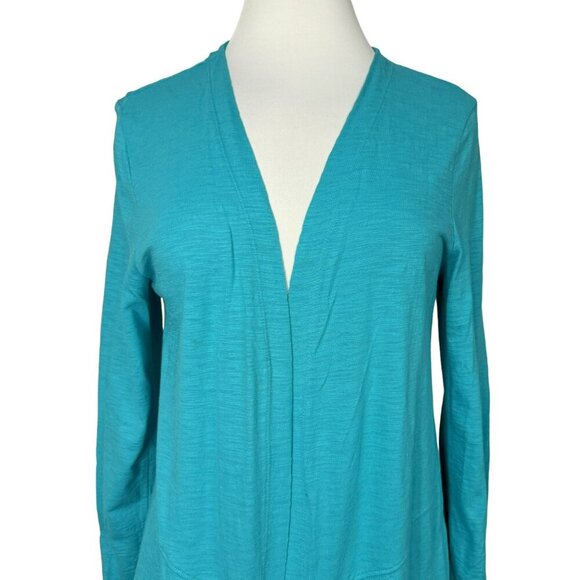 Chico's Ultimate Tee Open Front Cardigan Cotton & Modal Blend Size 1 M Turquoise - Picture 2 of 5